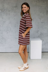 Soho Rugby Stripe Shirt Dress - Chocolate - The Self Styler