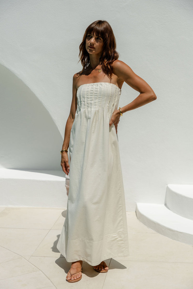 Ava Strapless Maxi Dress - Cream - The Self Styler