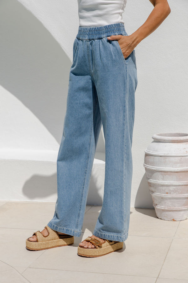 Nixon Wide-Leg Denim Pants - Light Wash - The Self Styler