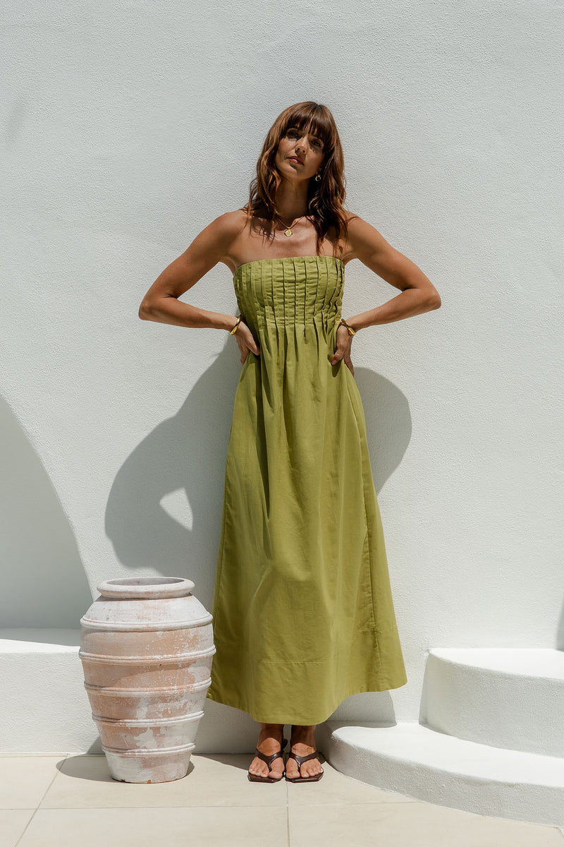 Ava Strapless Maxi Dress - Matcha Green - The Self Styler