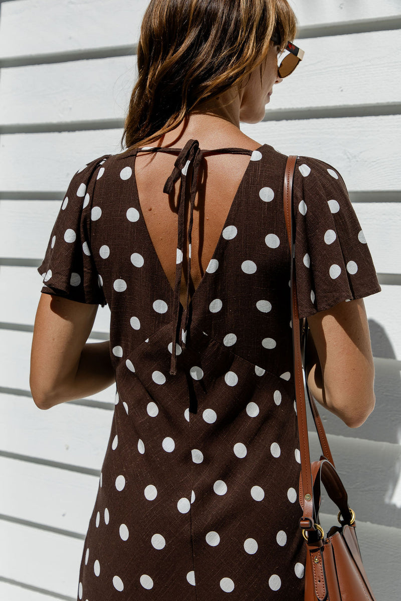 Clarissa Polka Dot Maxi Dress - Chocolate and White The Self Styler Clarissa Polka Dot Maxi Dress - Chocolate and White The Self Styler