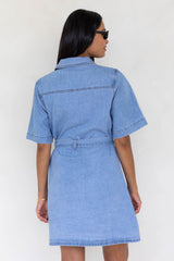 Abbie V-Neck Denim Dress - Light Wash - The Self Styler