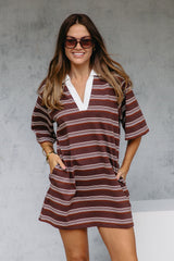 Soho Rugby Stripe Shirt Dress - Chocolate - The Self Styler