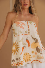Catalina Strapless Top - Palmira Print - The Self Styler