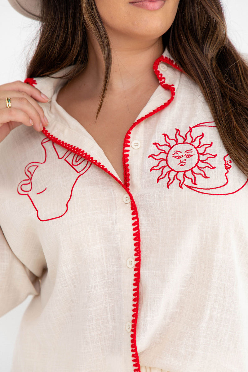 Virgo Shirt - Red Embroidery - The Self Styler