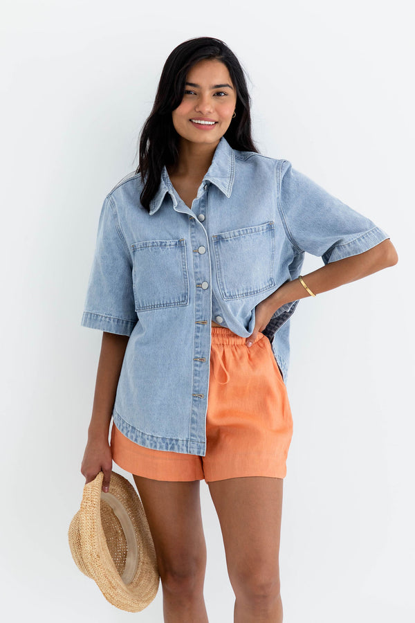 Luna Linen Shorts - Orange Peach - The Self Styler