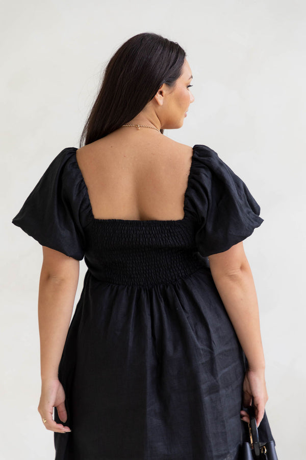 Jayla Linen Mini Dress - Black - The Self Styler - The Self Styler