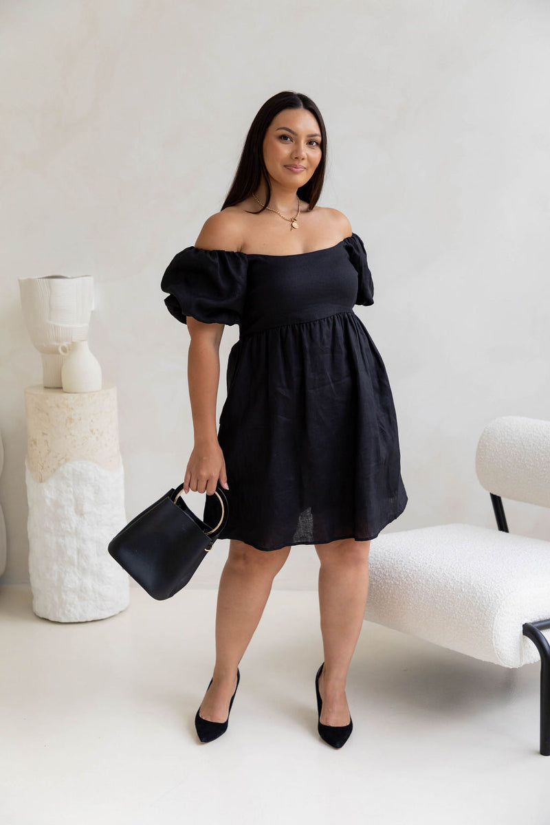 Jayla Linen Mini Dress - Black - The Self Styler - The Self Styler