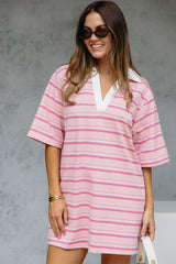 Soho Rugby Stripe Shirt Dress - Pink - The Self Styler