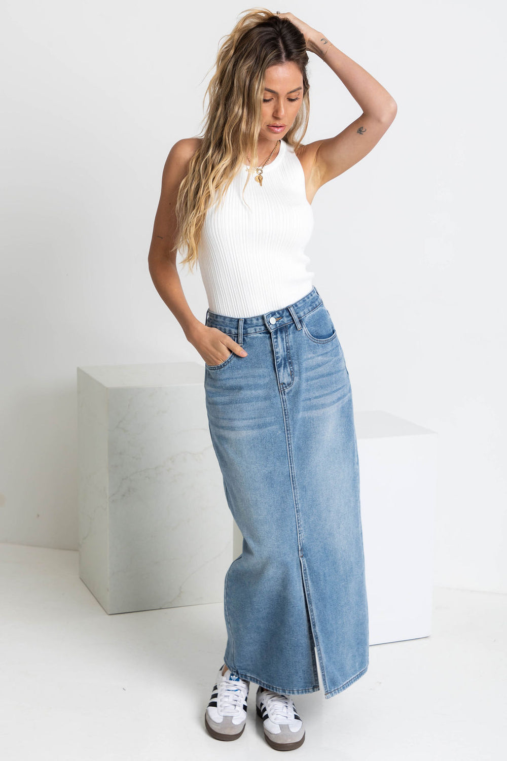 Beckham Denim Maxi Skirt - Blue Wash – The Self Styler