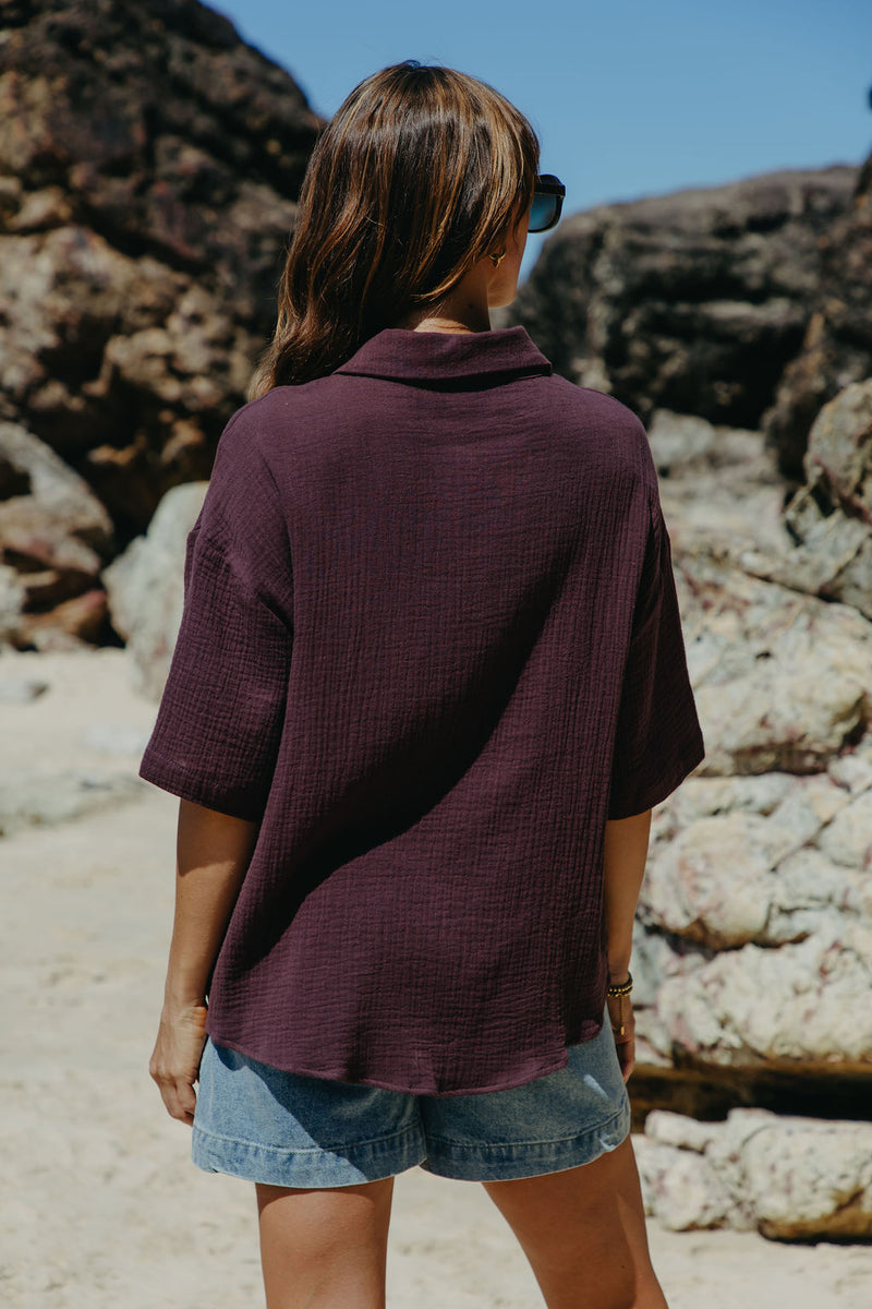 Theia Cotton Shirt - Choc Berry - The Self Styler