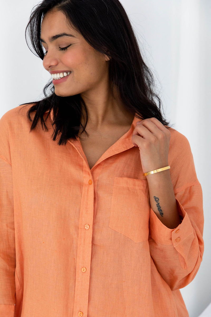 Kaia Linen Shirt - Orange Peach - The Self Styler