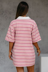 Soho Rugby Stripe Shirt Dress - Pink - The Self Styler