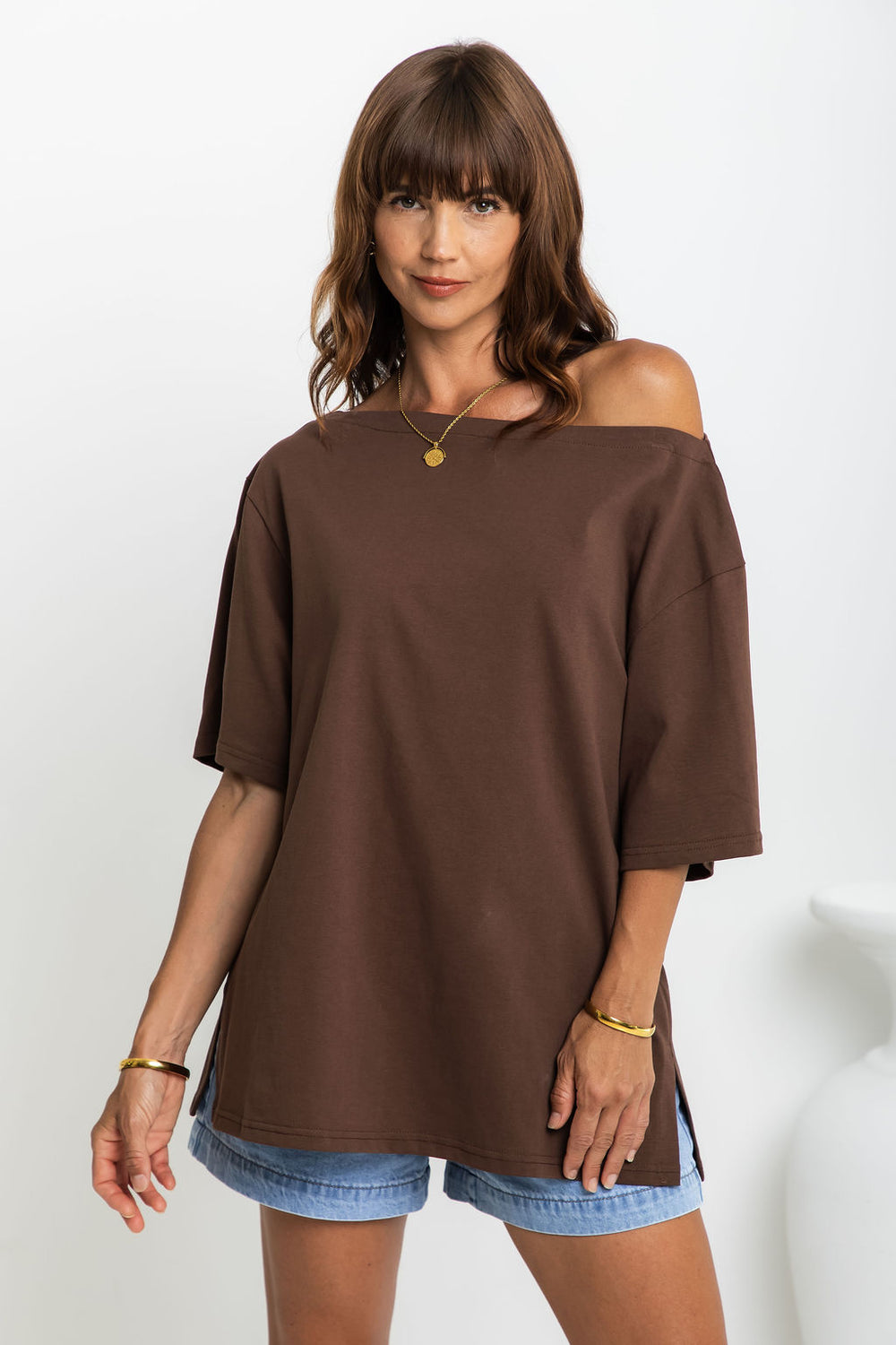 トップス roughlowVELOUR |SHEL ) (シャツ・ブラウス トップス PUFF SQ OPEN SHOULDER | SLY SHOULDERTEE(CHARCOALBROWN トップス