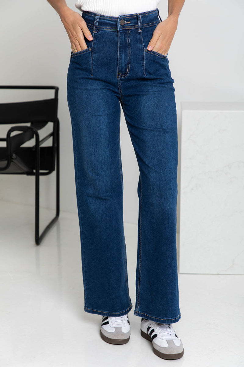 Freya Wide-Leg Denim Jeans - Dark Wash - The Self Styler