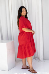 Layla Cotton Midi Dress - Red - The Self Styler