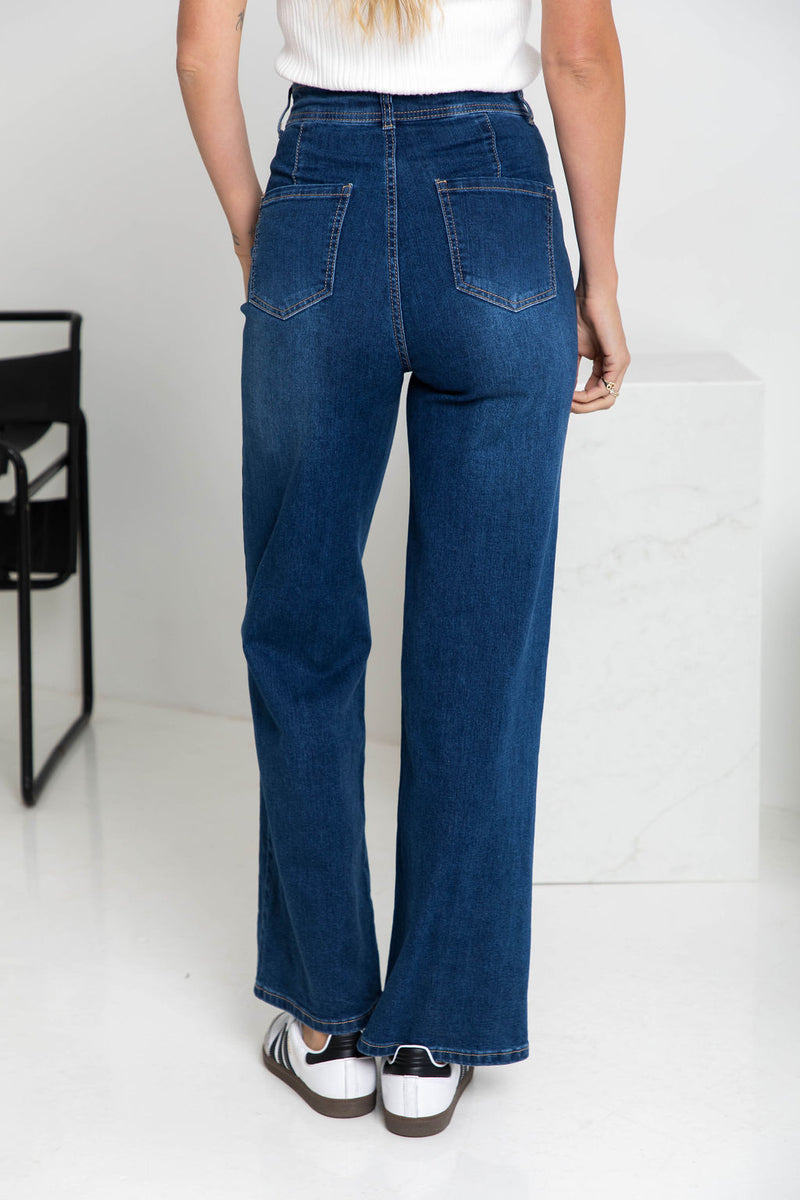 Freya Wide-Leg Denim Jeans - Dark Wash - The Self Styler