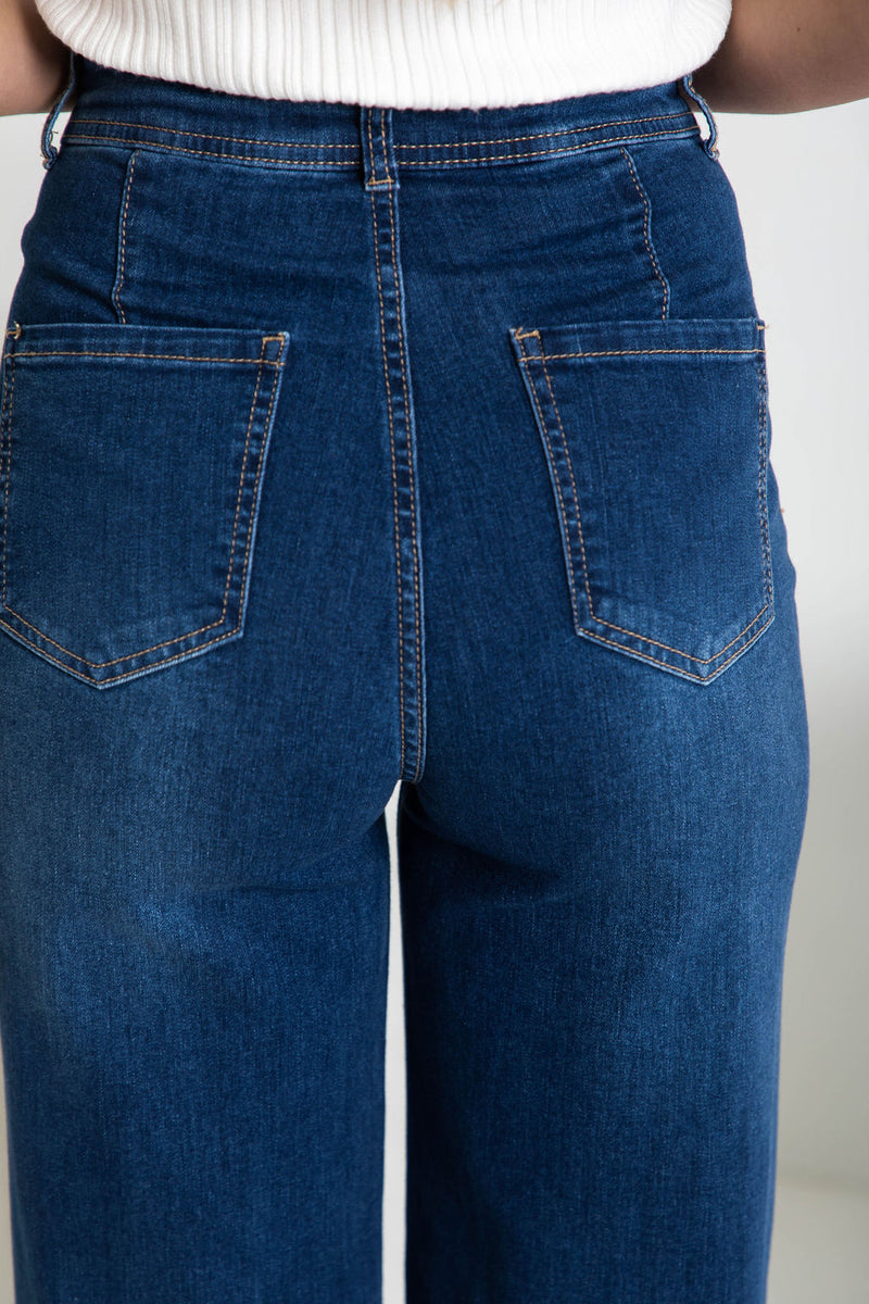 Freya Wide-Leg Denim Jeans - Dark Wash - The Self Styler