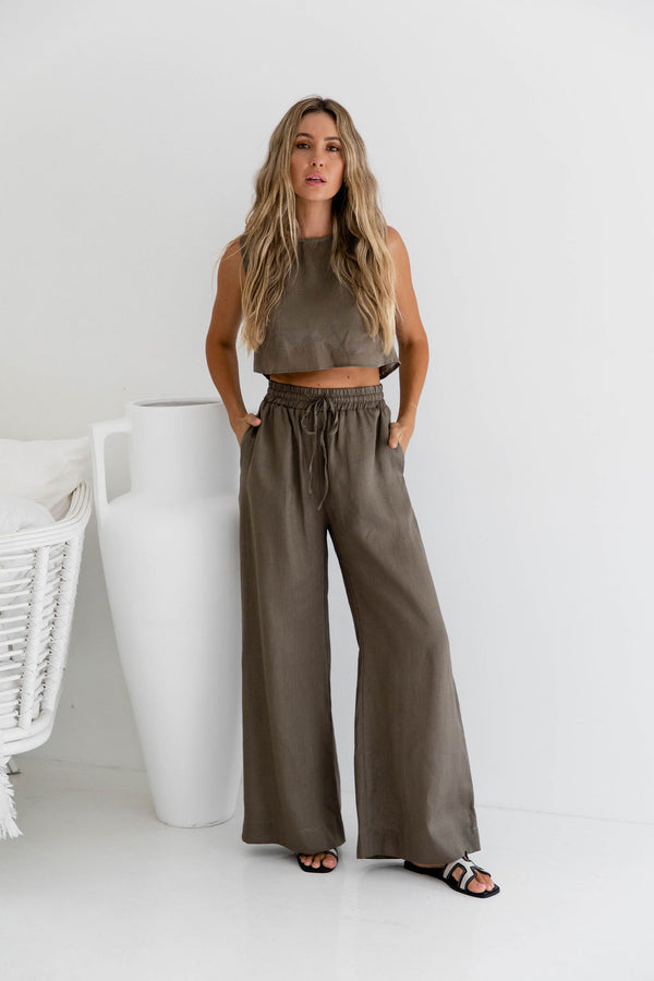 Alli Linen Pants - Khaki - The Self Styler