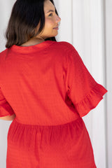 Layla Cotton Midi Dress - Red - The Self Styler