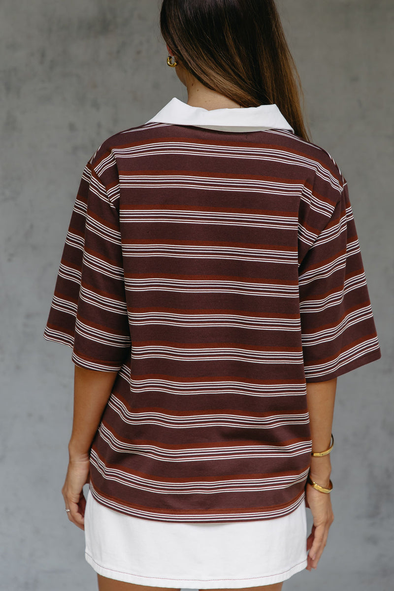 Ollie Rugby Stripe Tee - Chocolate - The Self Styler