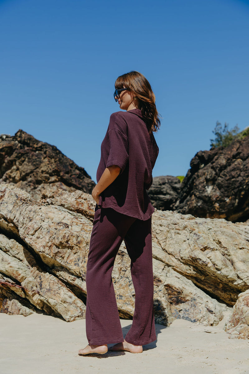 Theia Cotton Shirt - Choc Berry - The Self Styler