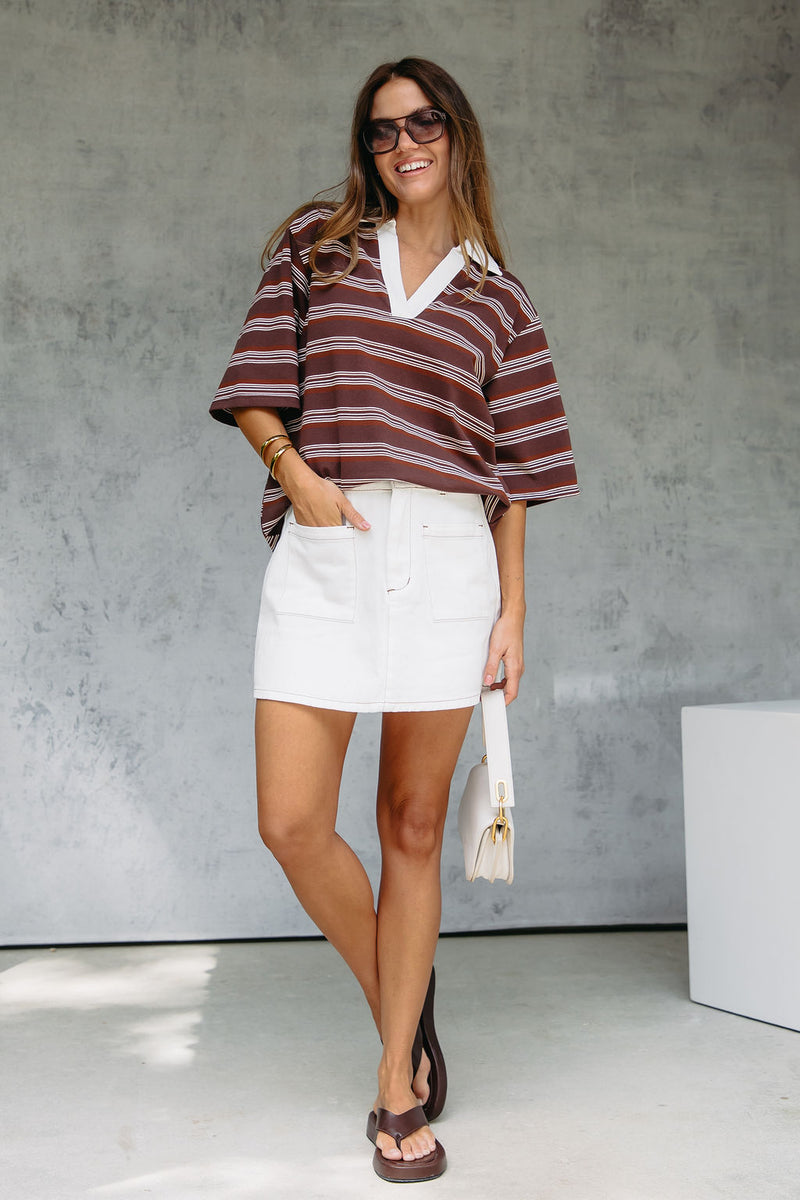 Ollie Rugby Stripe Tee - Chocolate - The Self Styler