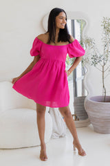 Jayla Linen Mini Dress - Raspberry Pink - The Self Styler - The Self Styler