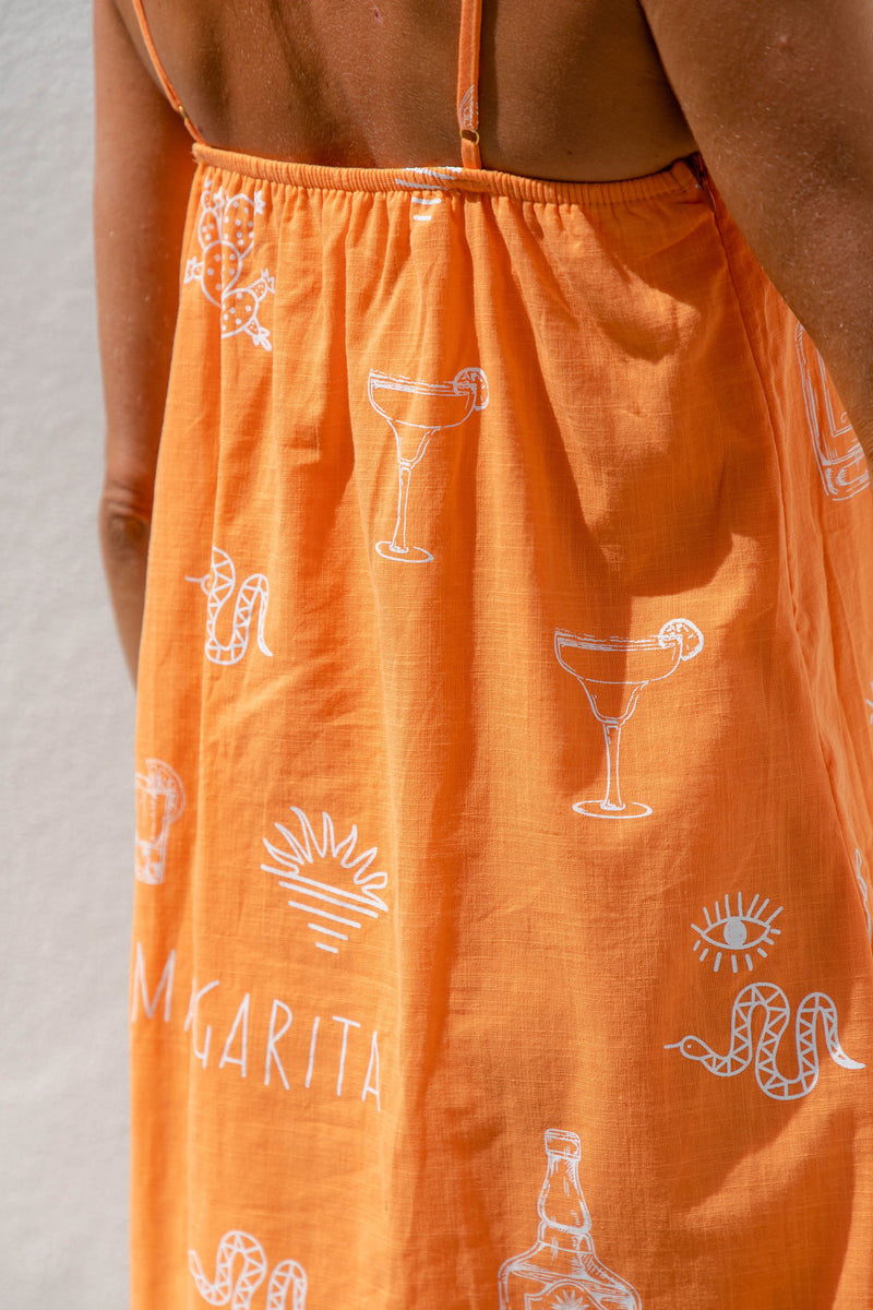 Tatiana Slip Dress - Margarita Print - Orange - The Self Styler