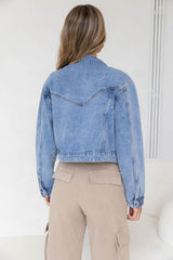 Dexter Denim Biker Crop Jacket - Mid Wash - The Self Styler