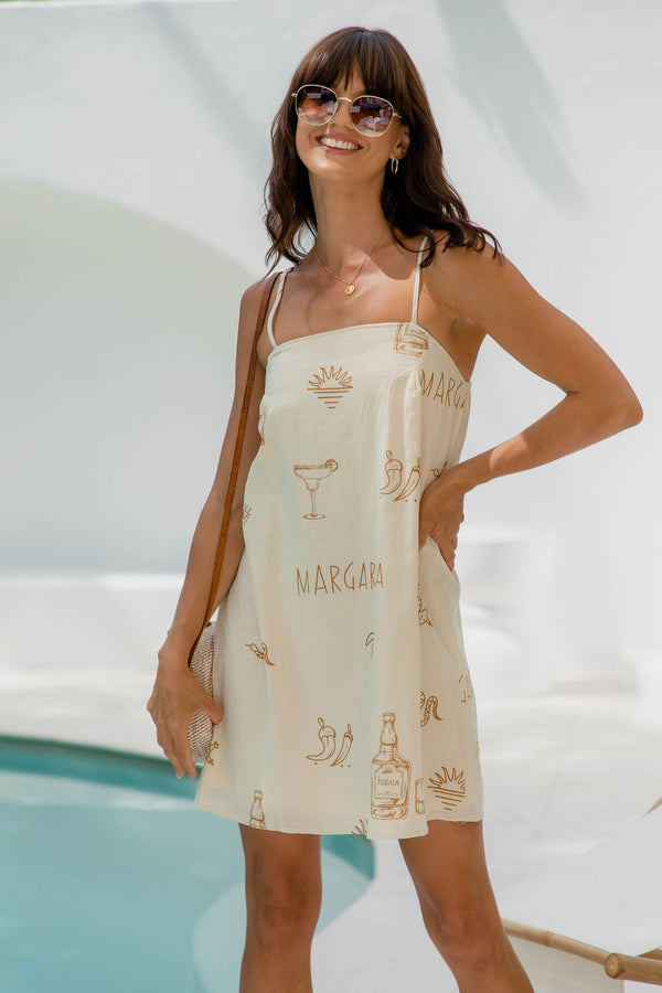 Tatiana Slip Dress - Margarita Print - Cream - The Self Styler