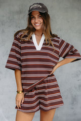 Ollie Rugby Stripe Tee - Chocolate - The Self Styler