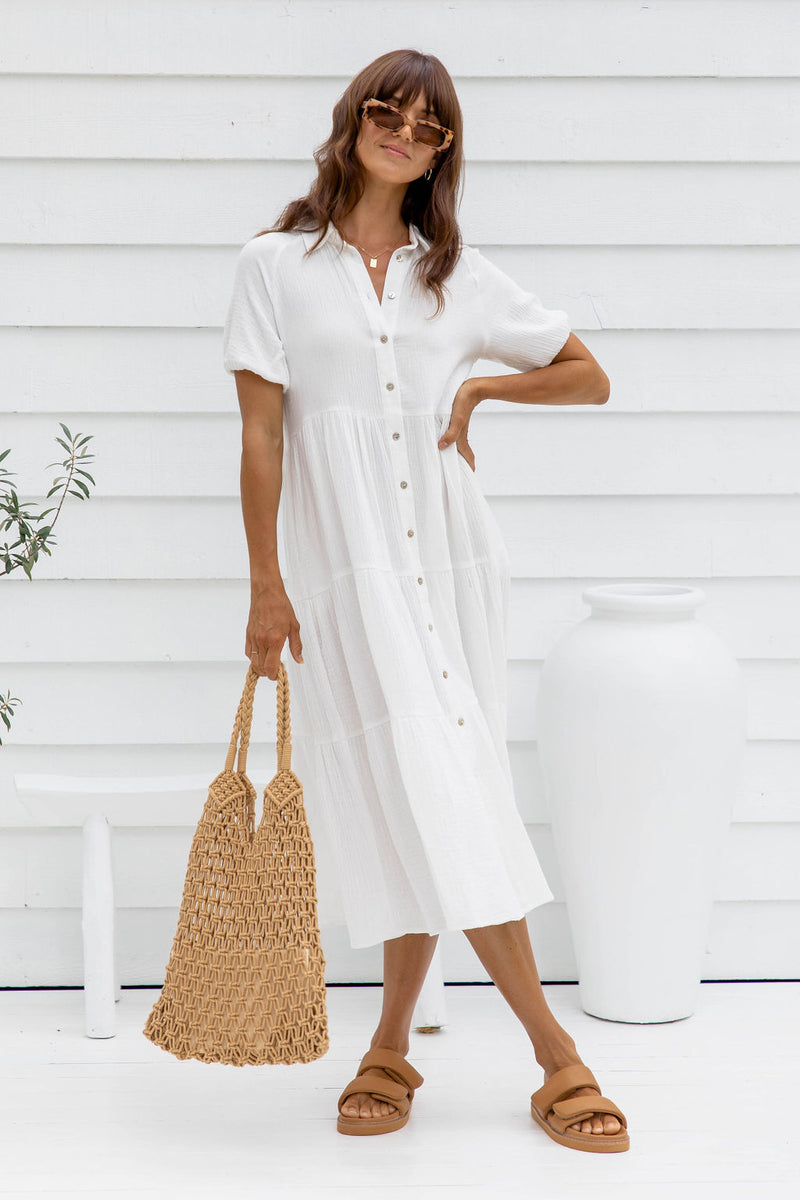 Mika Cotton Midi Dress - White - The Self Styler - The Self Styler