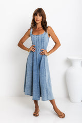 August Denim Midi Dress - Light Wash - The Self Styler