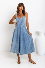 August Denim Midi Dress - Light Wash - The Self Styler