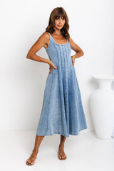 August Denim Midi Dress - Light Wash - The Self Styler