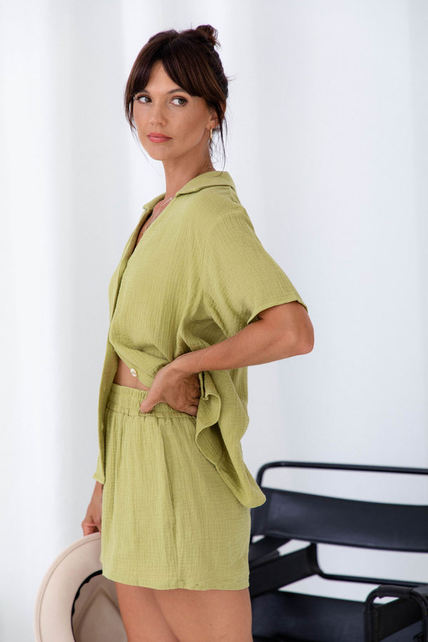 Rhodes Cotton Shorts - Pistachio - The Self Styler