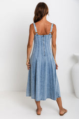 August Denim Midi Dress - Light Wash - The Self Styler
