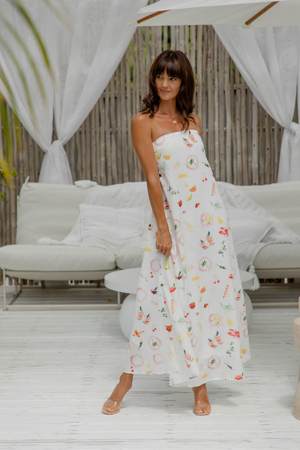 Catalina Strapless Maxi Dress - Cocktail Hour Print - The Self Styler