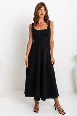 August Denim Midi Dress - Black - The Self Styler