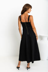 August Denim Midi Dress - Black - The Self Styler