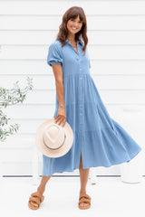 Mika Cotton Midi Dress - Blue - The Self Styler - The Self Styler