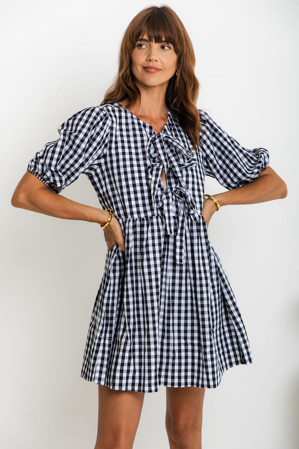 Fae Mini Dress - Black and White Gingham - The Self Styler