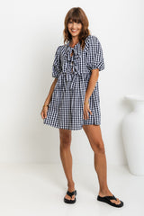 Fae Mini Dress - Black and White Gingham - The Self Styler