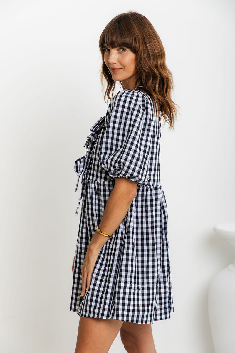 Fae Mini Dress - Black and White Gingham - The Self Styler
