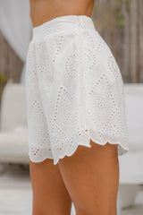Gracie Broderie Anglaise Shorts - White - The Self Styler