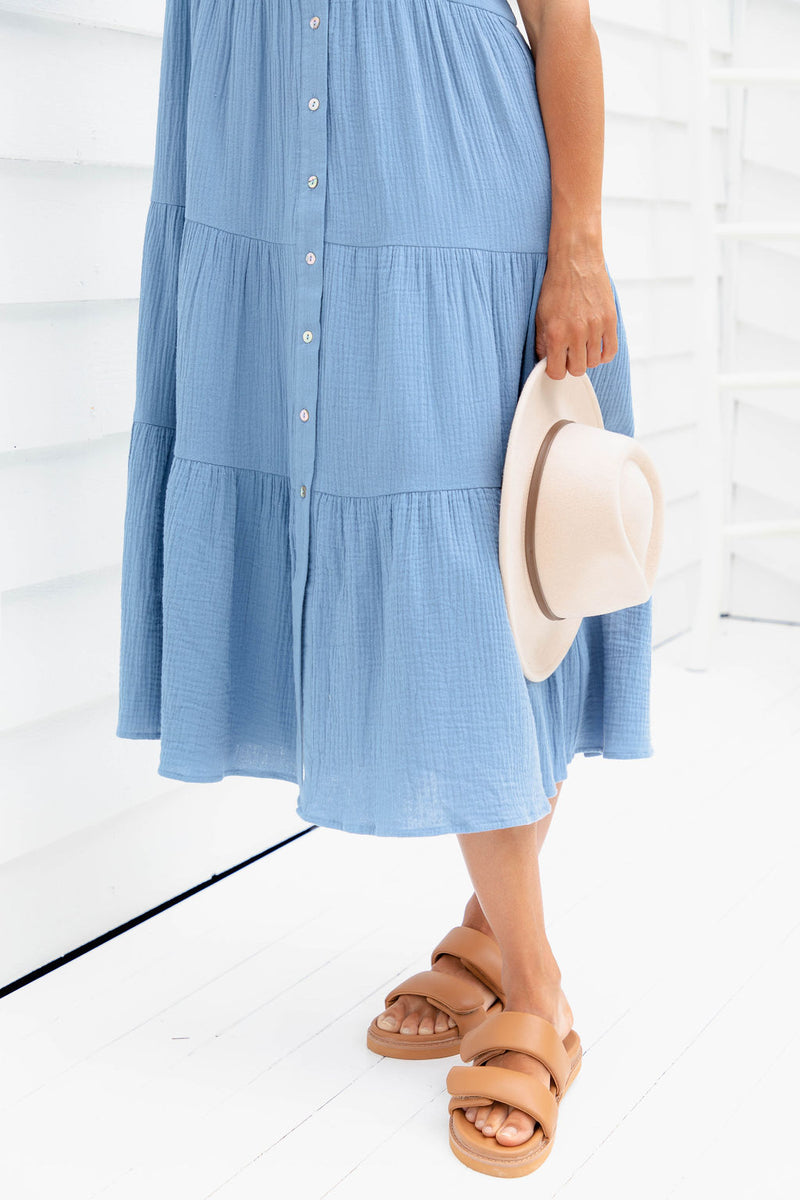 Mika Cotton Midi Dress - Blue - The Self Styler - The Self Styler
