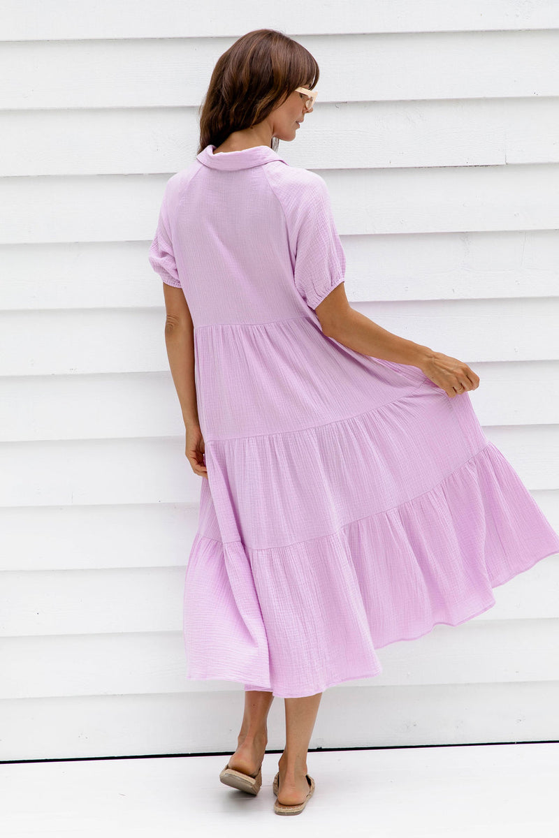 Mika Cotton Midi Dress - Lilac - The Self Styler - The Self Styler