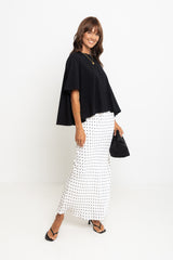 Saski Maxi Skirt - White with Black Polka Dots - The Self Styler