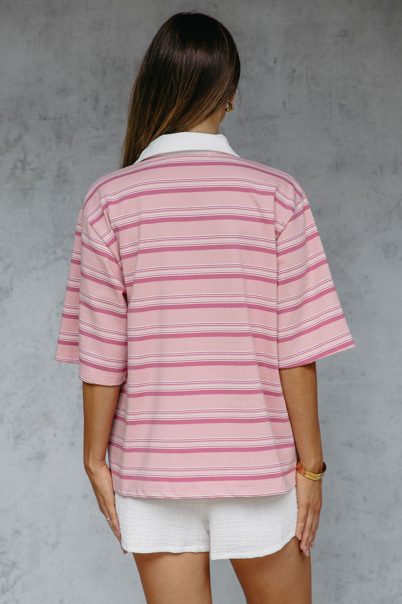 Ollie Rugby Stripe Tee - Pink - The Self Styler